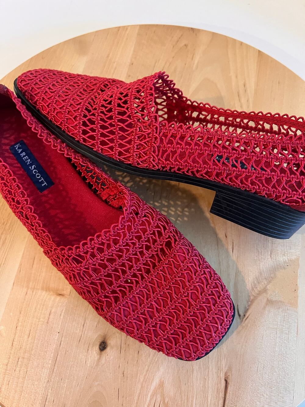 Karen Scott Vintage 90s Red Woven Stretchy Slip on Flats Shoe Size 7.5